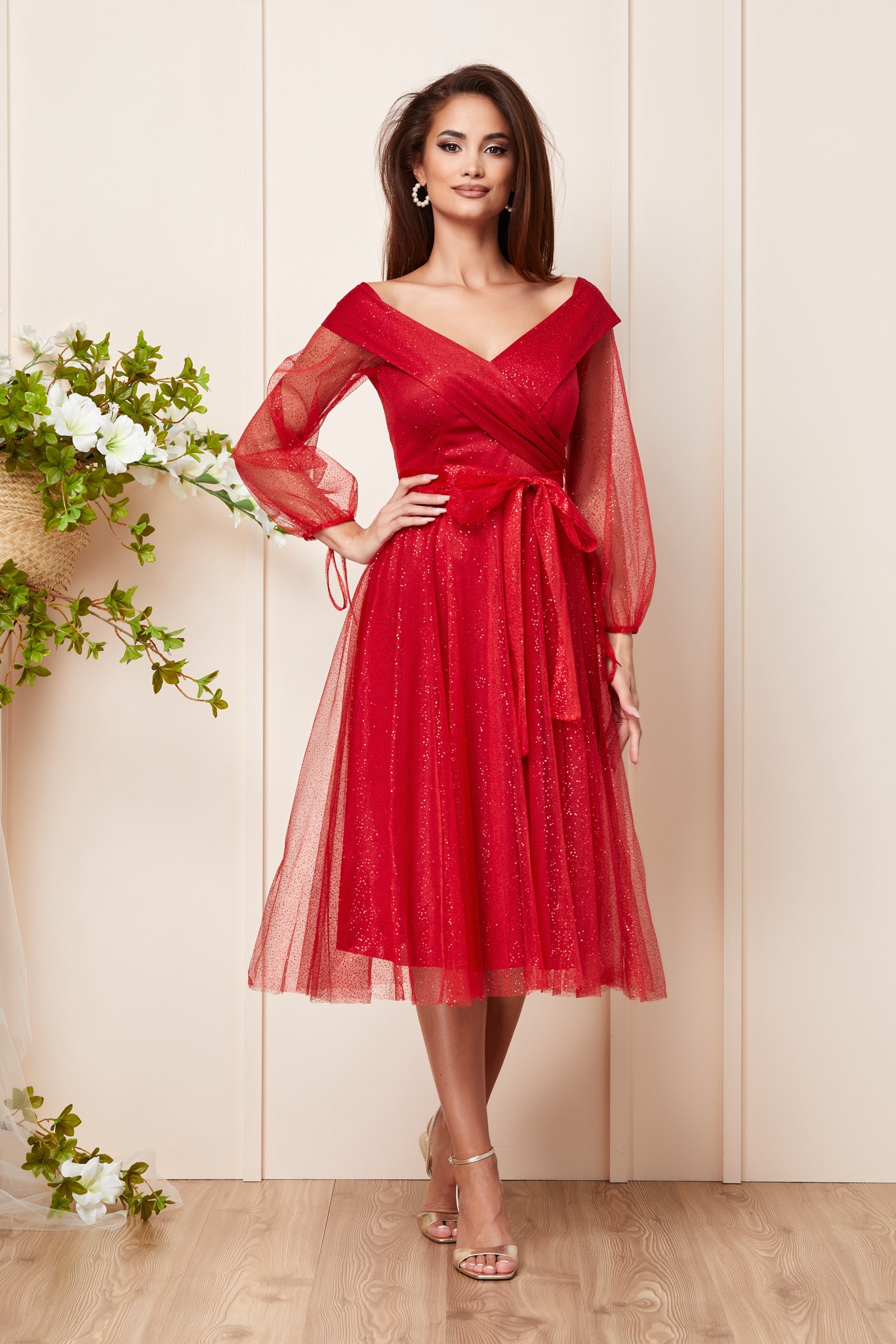 Κόκκινο Μίντι Αμπιγιέ Φόρεμα Kathryn T3092 1