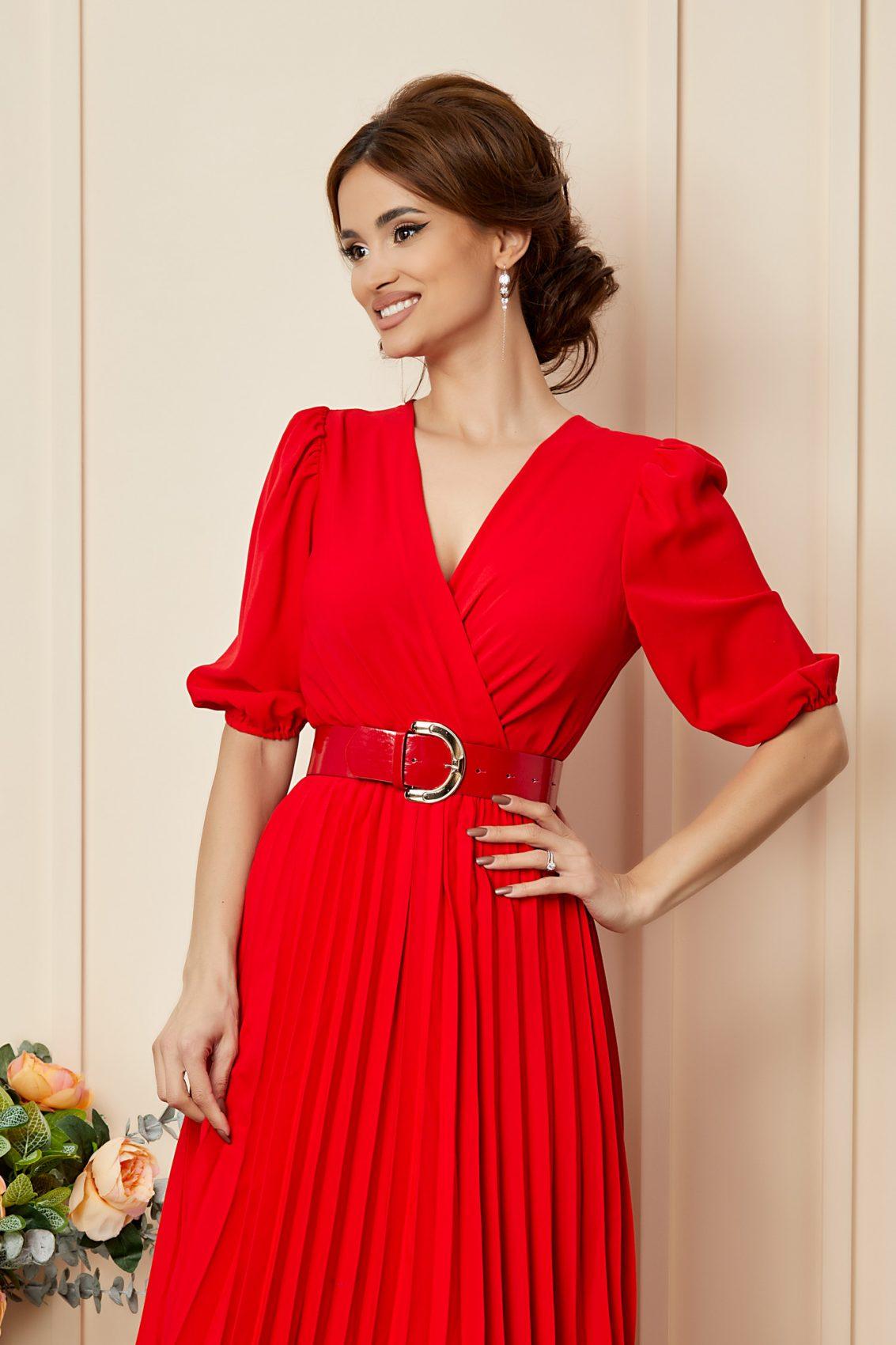 Κόκκινο Μίντι Κρουαζέ Βραδινό Φόρεμα Larra T2725 3