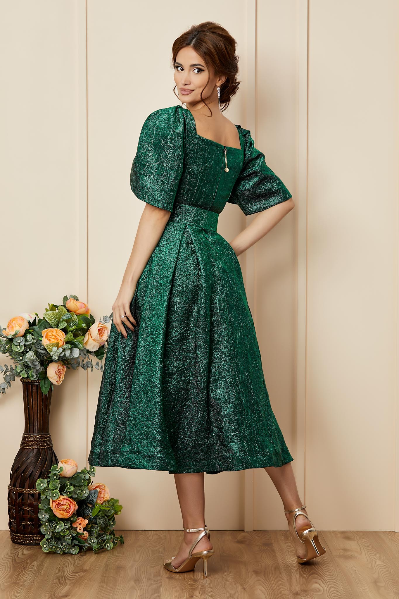 Πράσινο Μίντι Αμπιγιέ Φόρεμα Excellency T2796 2
