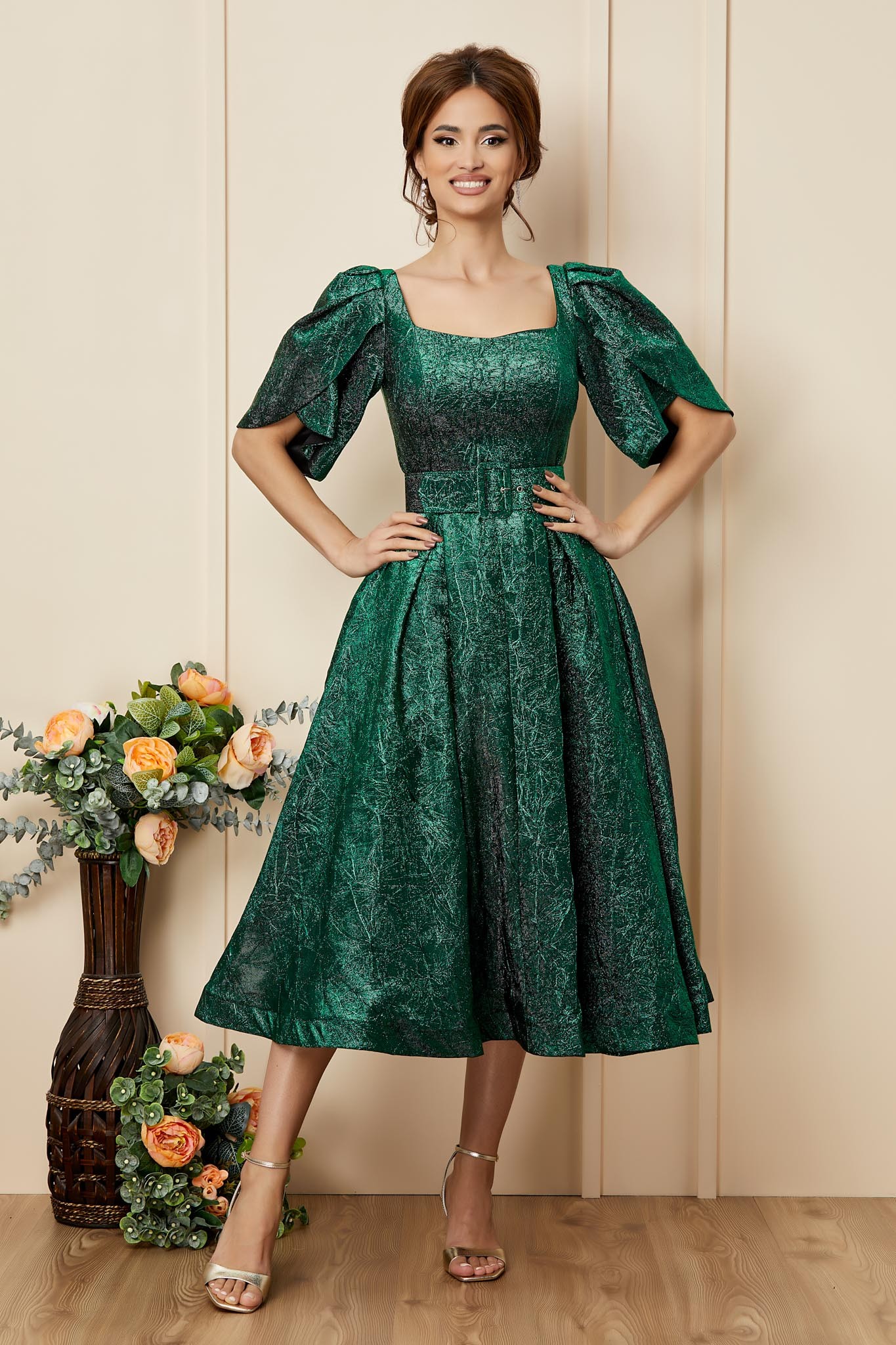 Πράσινο Μίντι Αμπιγιέ Φόρεμα Excellency T2796 1