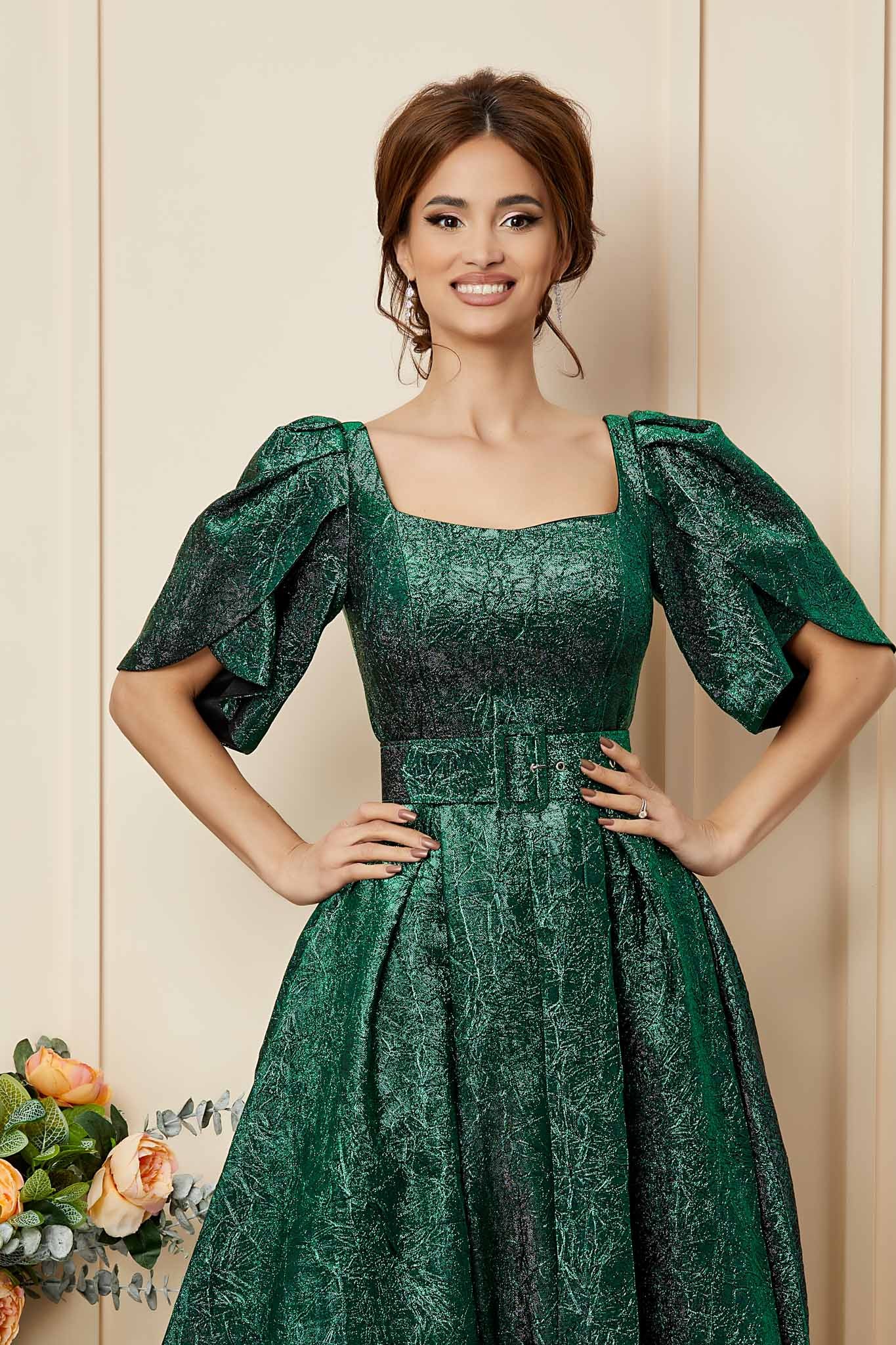 Πράσινο Μίντι Αμπιγιέ Φόρεμα Excellency T2796 3