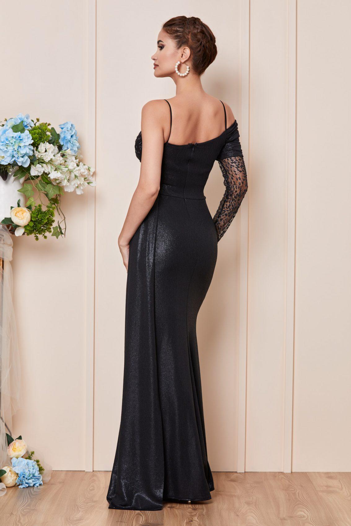 Μαύρο Μάξι Αμπιγιέ Φόρεμα Με Ένα Μανίκι Gracefull T2848 2