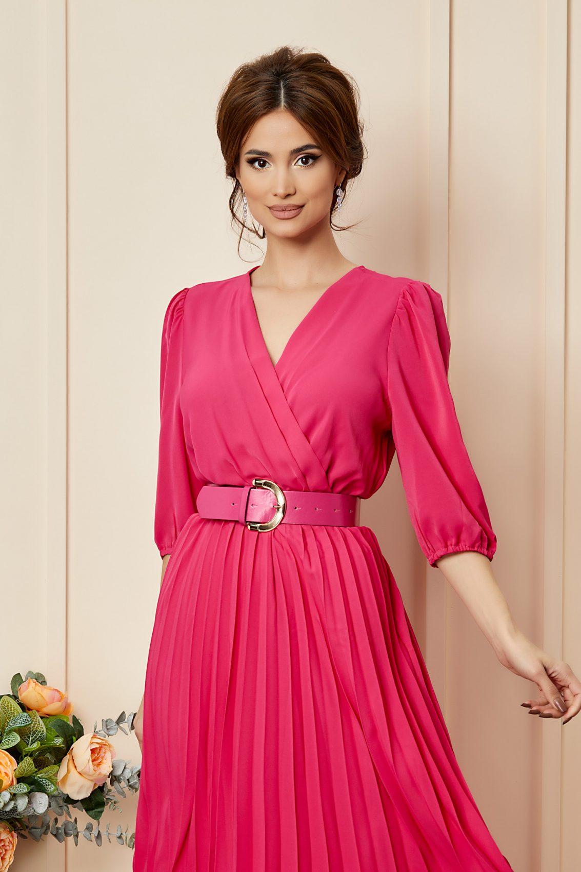 Ροζ Μίντι Κρουαζέ Βραδινό Φόρεμα Larra T2726 3