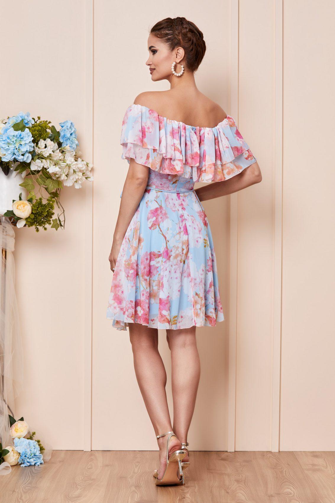 Σιέλ Φλοράλ Φόρεμα Με Βολάν Jasmine T2870 2
