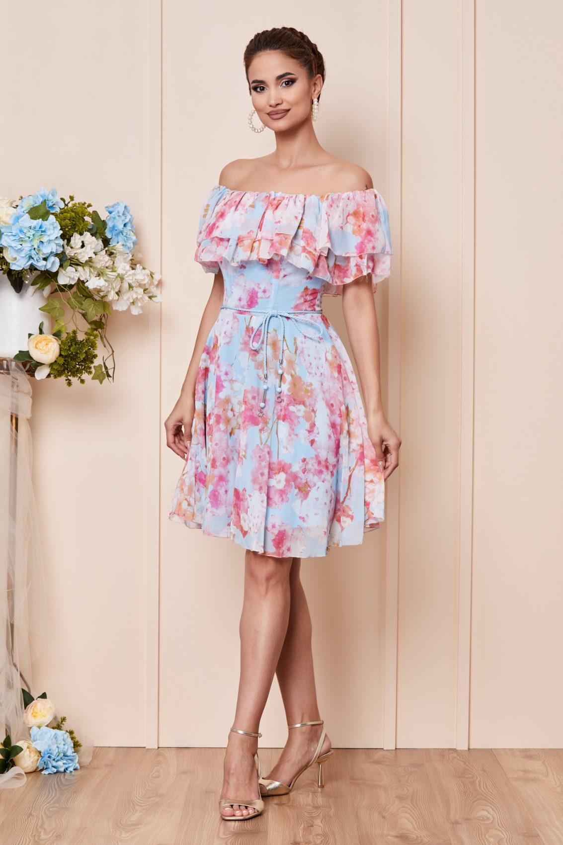 Σιέλ Φλοράλ Φόρεμα Με Βολάν Jasmine T2870 1