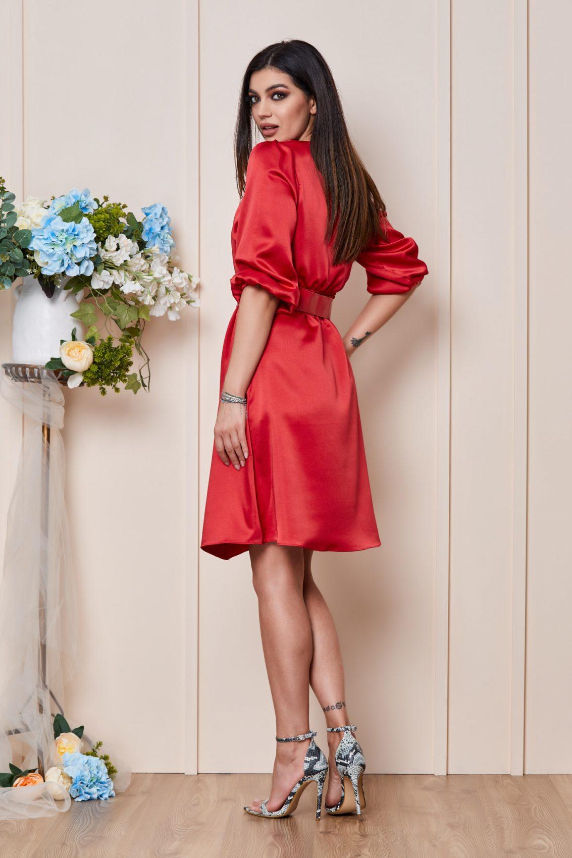Κόκκινο Σατέν Φόρεμα Σε Γραμμή Άλφα Taylor T3042 2
