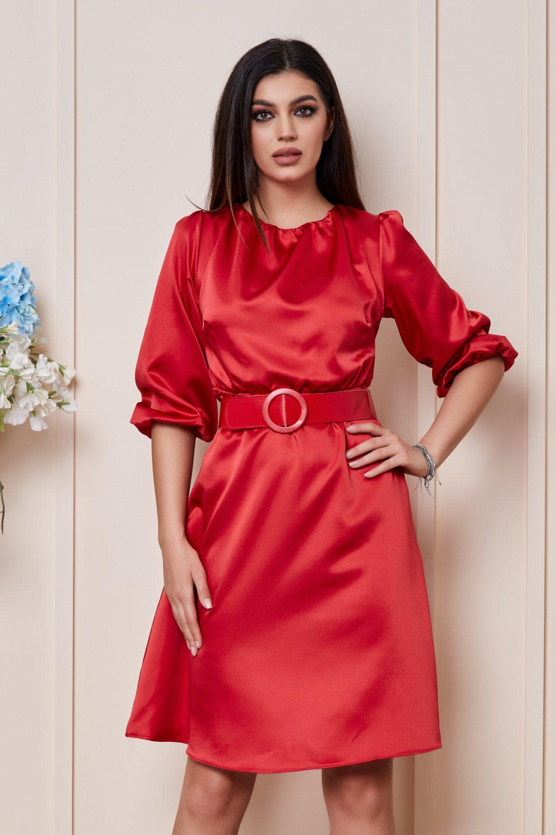 Κόκκινο Σατέν Φόρεμα Σε Γραμμή Άλφα Taylor T3042 3