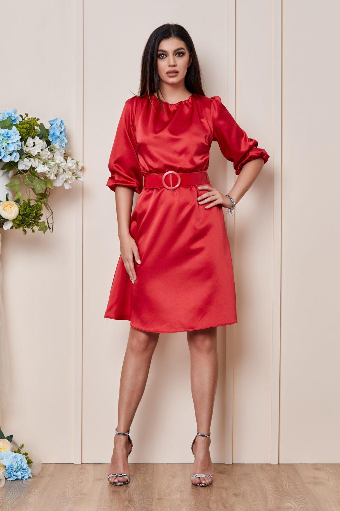 Κόκκινο Σατέν Φόρεμα Σε Γραμμή Άλφα Taylor T3042 1