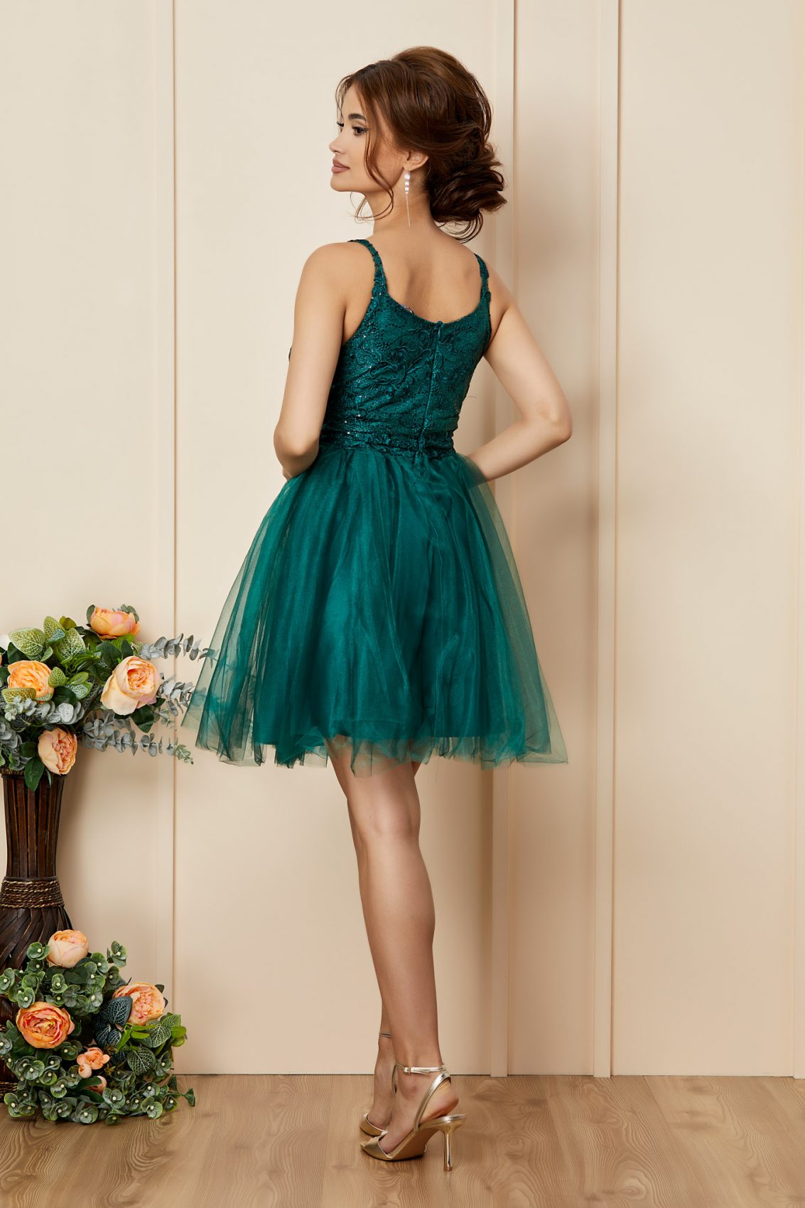 Πράσινο Μίνι Αμπιγιέ Φόρεμα Με Δαντέλα Letty T2750 2