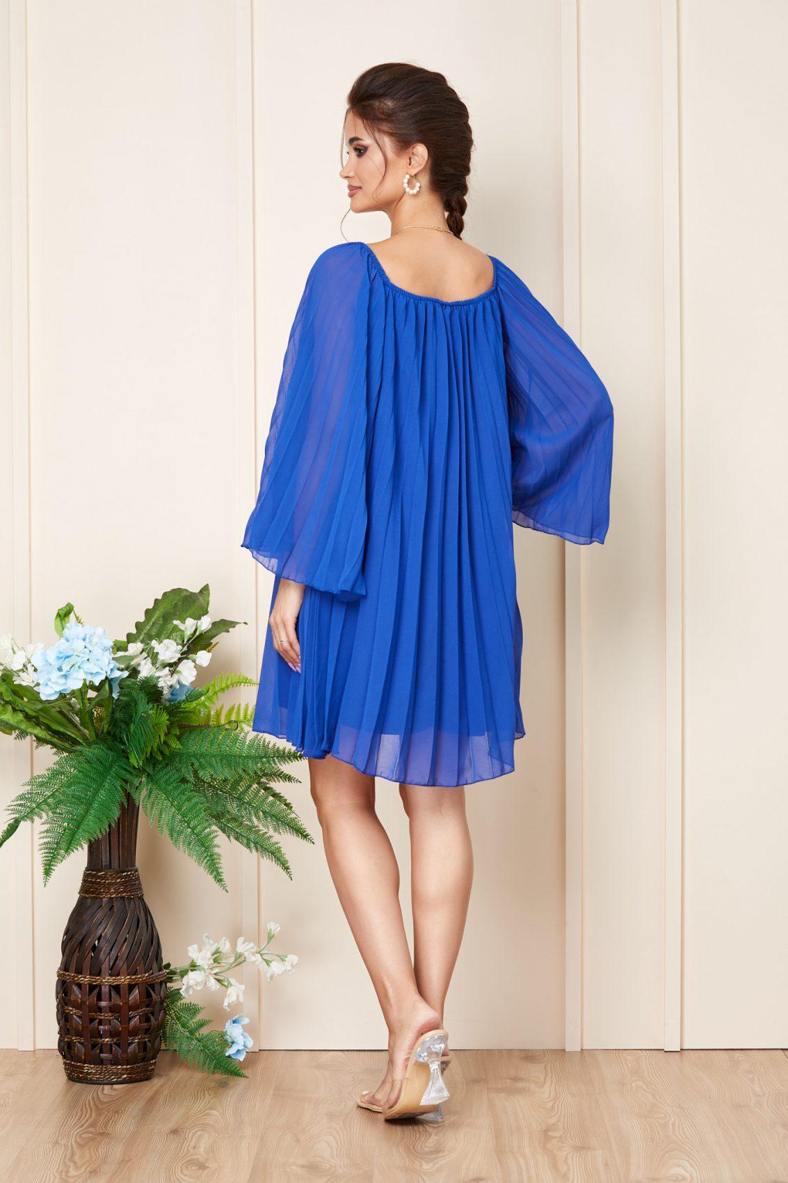Μπλε Ρουά Μίνι Βραδινό Φόρεμα Από Μουσελίνα Harlow T3234 3