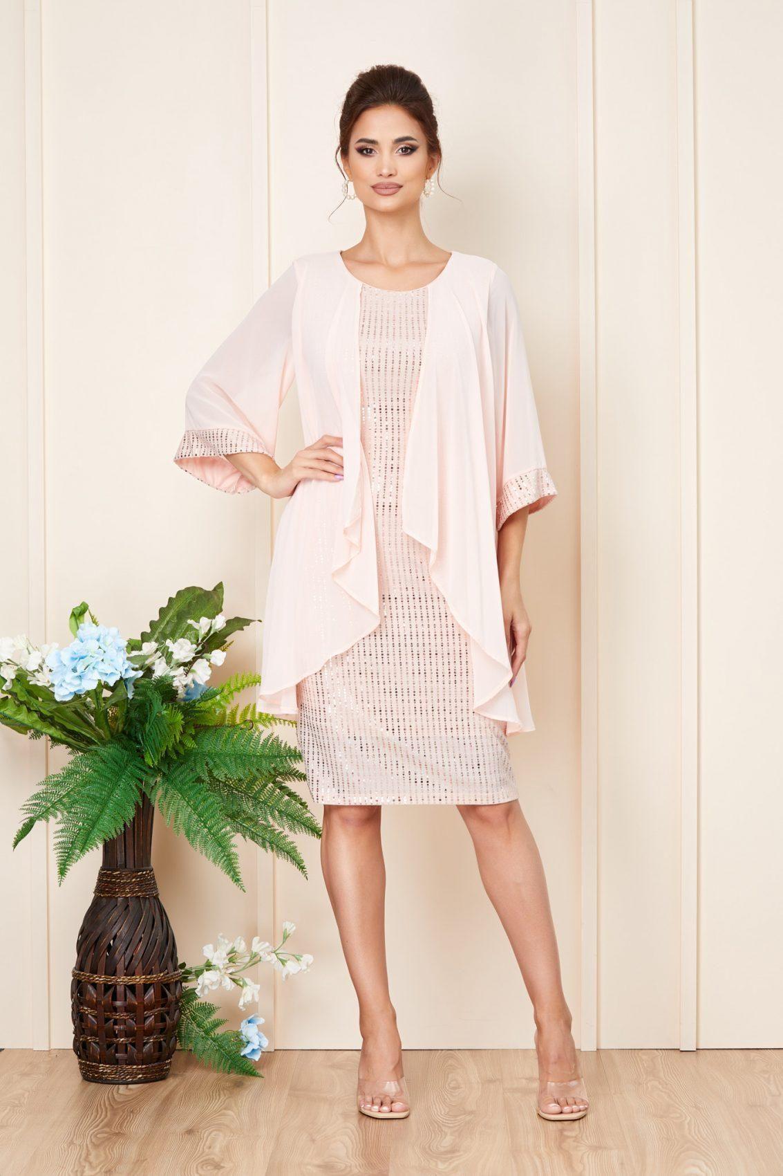 Ροζ Μίντι Αμπιγιέ Φόρεμα Με Πούλιες Venice T3257 1