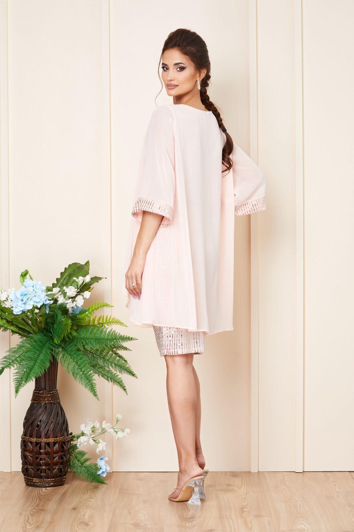 Ροζ Μίντι Αμπιγιέ Φόρεμα Με Πούλιες Venice T3257 2
