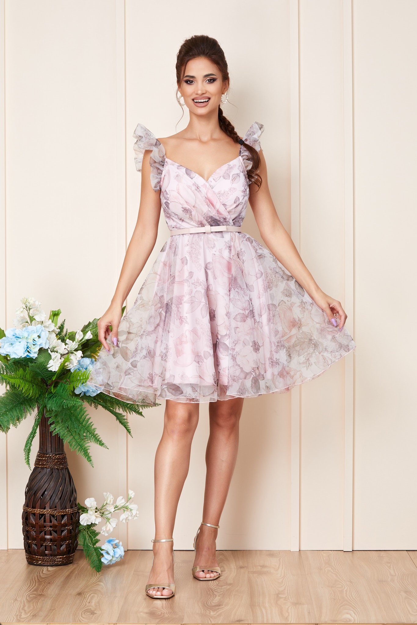 Ροζ Φλοράλ Μίνι Αμπιγιέ Φόρεμα Stacey T3223 1