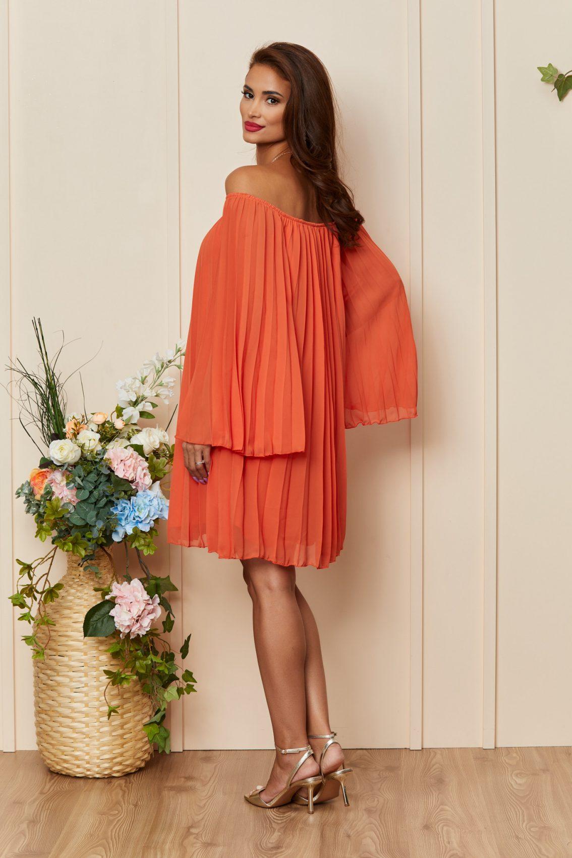 Πορτοκαλί Μίνι Βραδινό Φόρεμα Από Μουσελίνα Harlow T3484 2