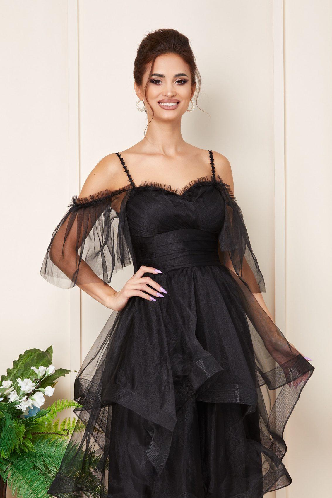 Μαύρο Μίντι Αμπιγιέ Κλος Φόρεμα Rossana T3196 3