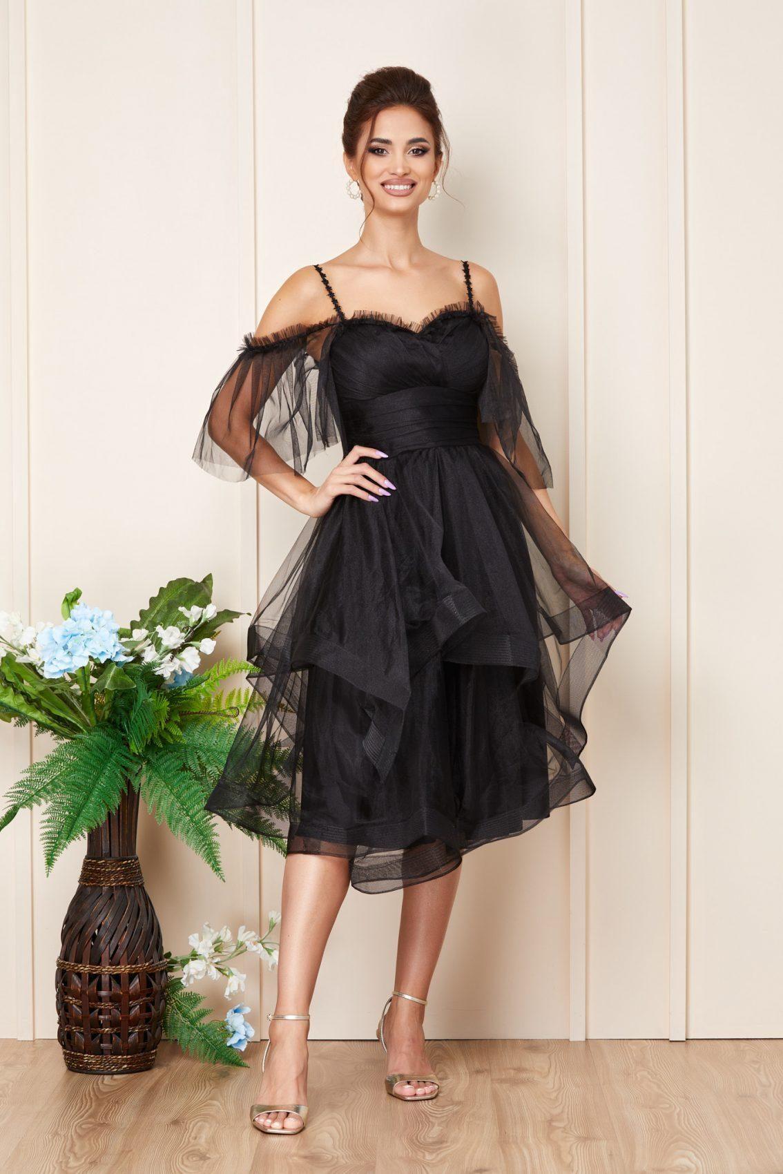 Μαύρο Μίντι Αμπιγιέ Κλος Φόρεμα Rossana T3196 1