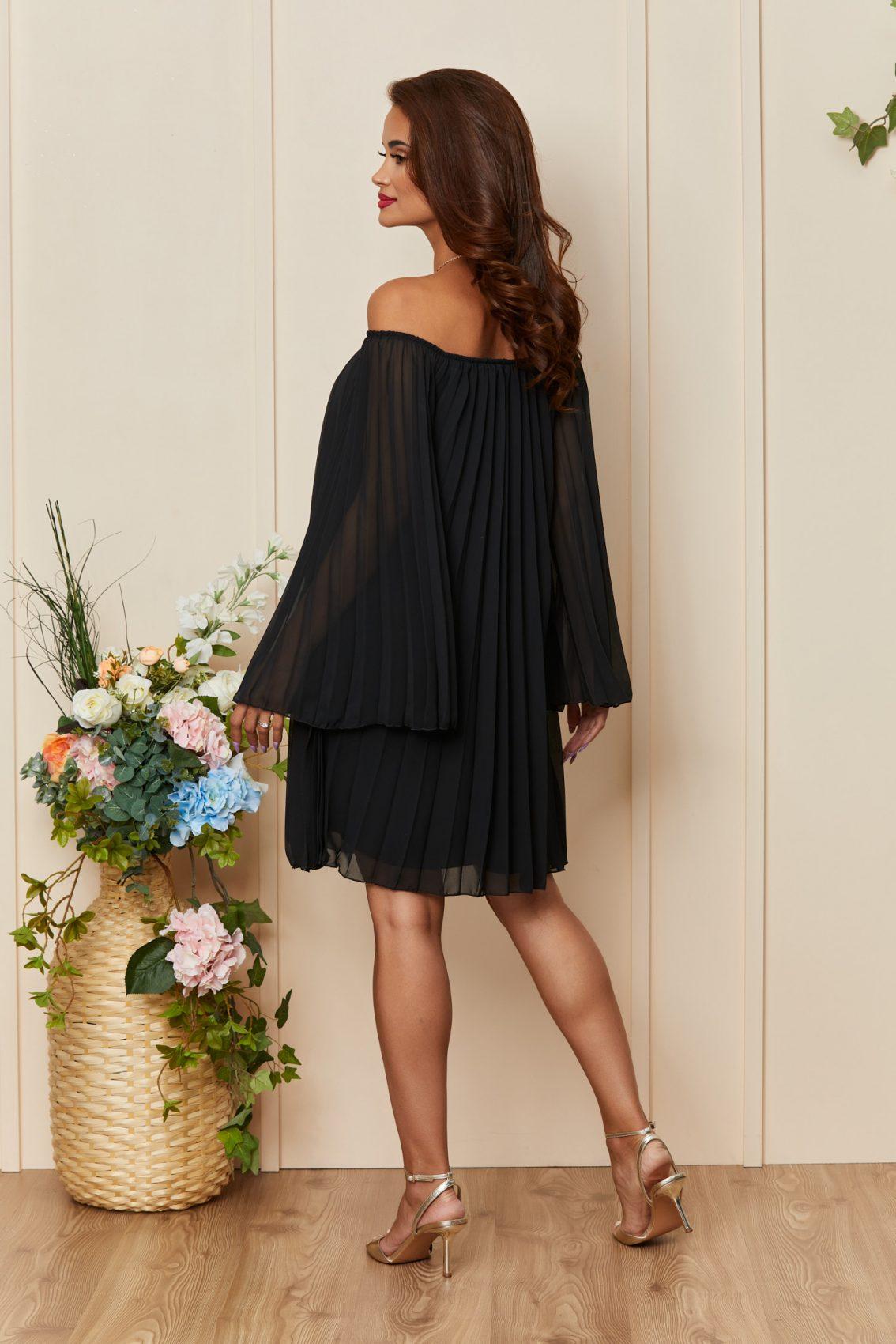 Μαύρο Μίνι Βραδινό Φόρεμα Από Μουσελίνα Harlow T3482 2