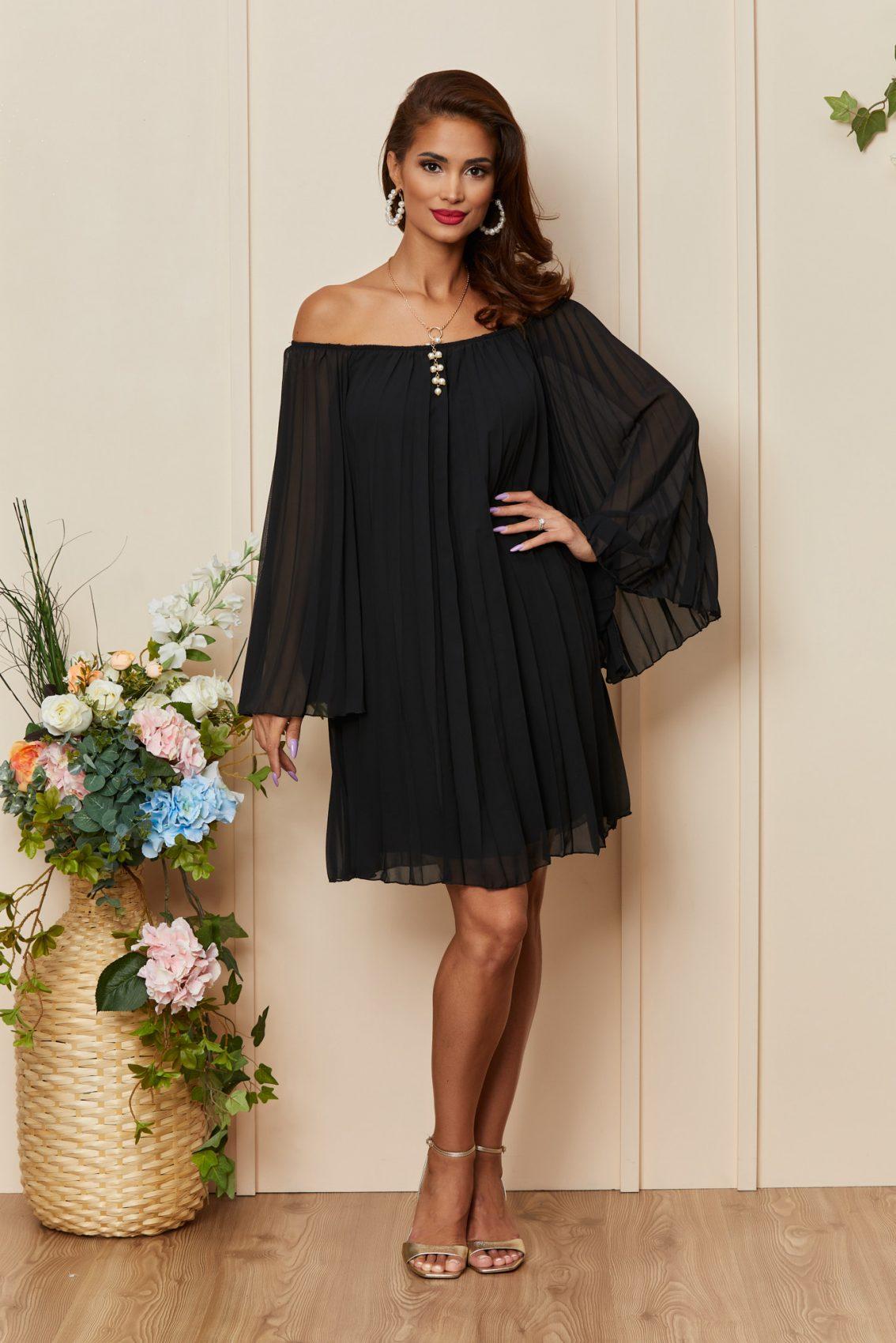 Μαύρο Μίνι Βραδινό Φόρεμα Από Μουσελίνα Harlow T3482 1