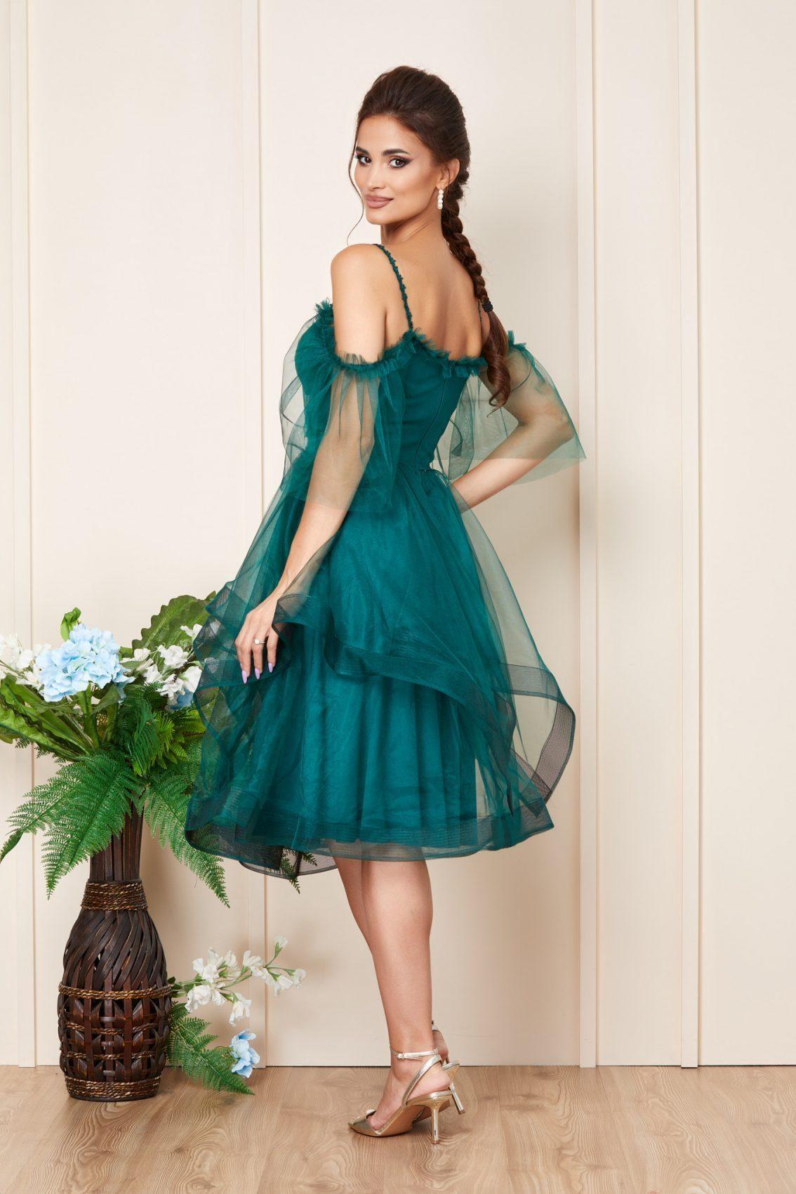 Πράσινο Μίντι Αμπιγιέ Κλος Φόρεμα Rossana T3194 2