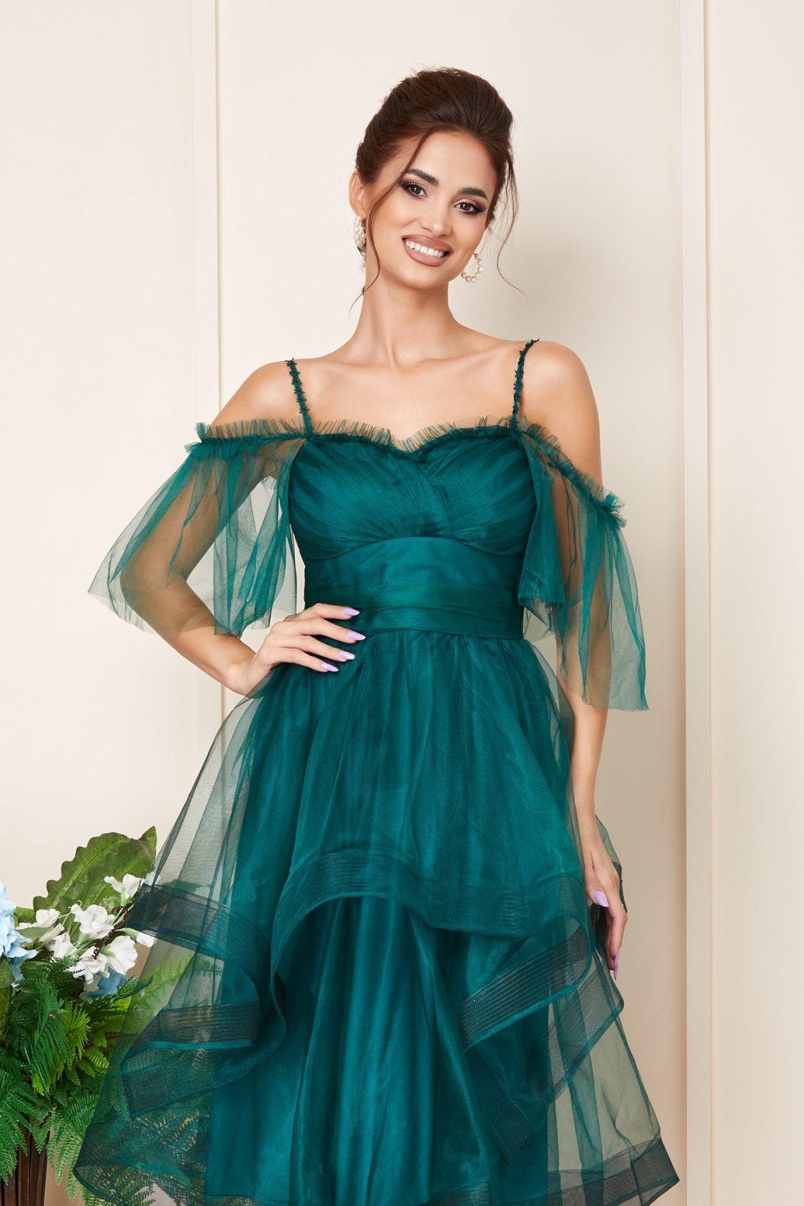 Πράσινο Μίντι Αμπιγιέ Κλος Φόρεμα Rossana T3194 3