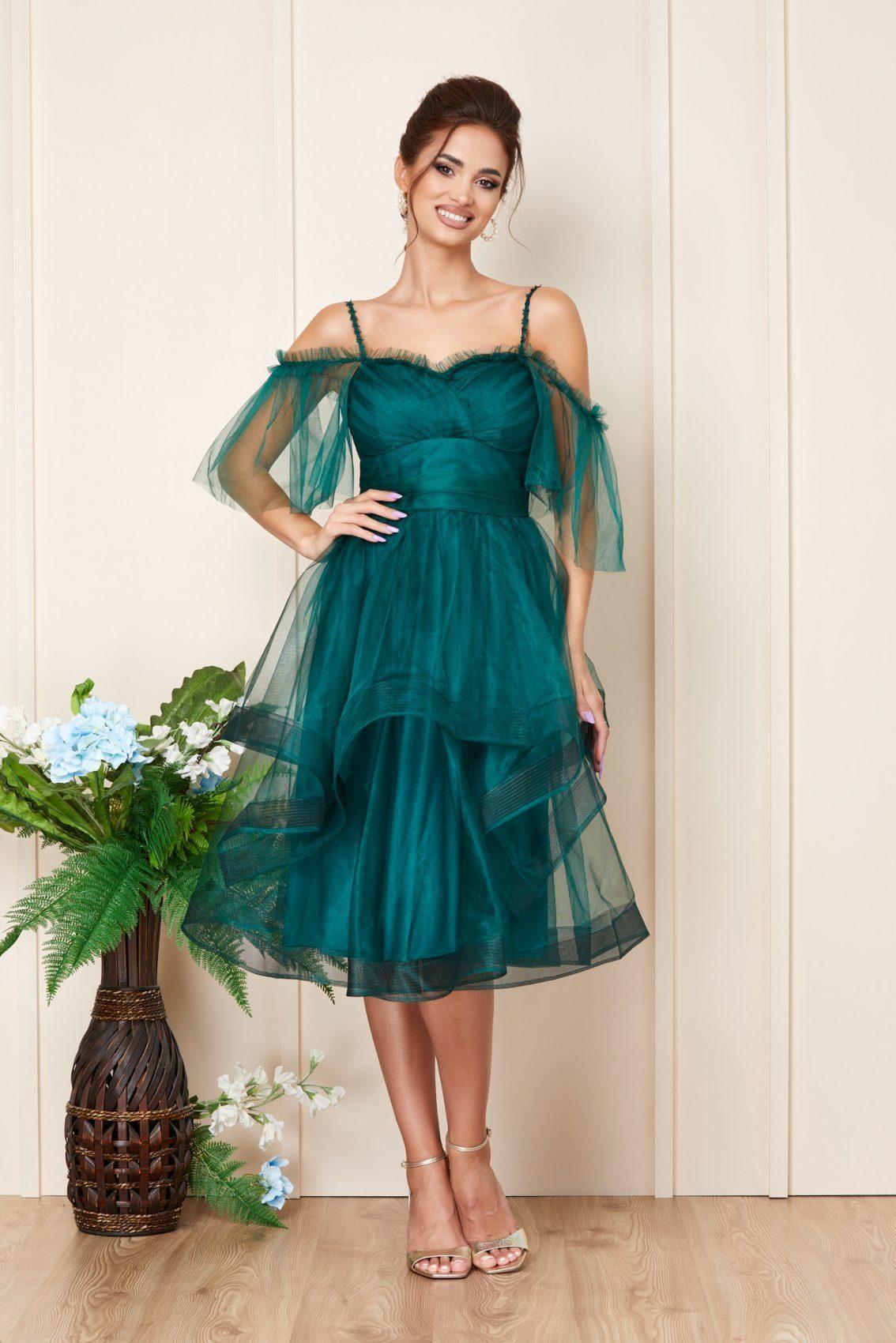 Πράσινο Μίντι Αμπιγιέ Κλος Φόρεμα Rossana T3194 1