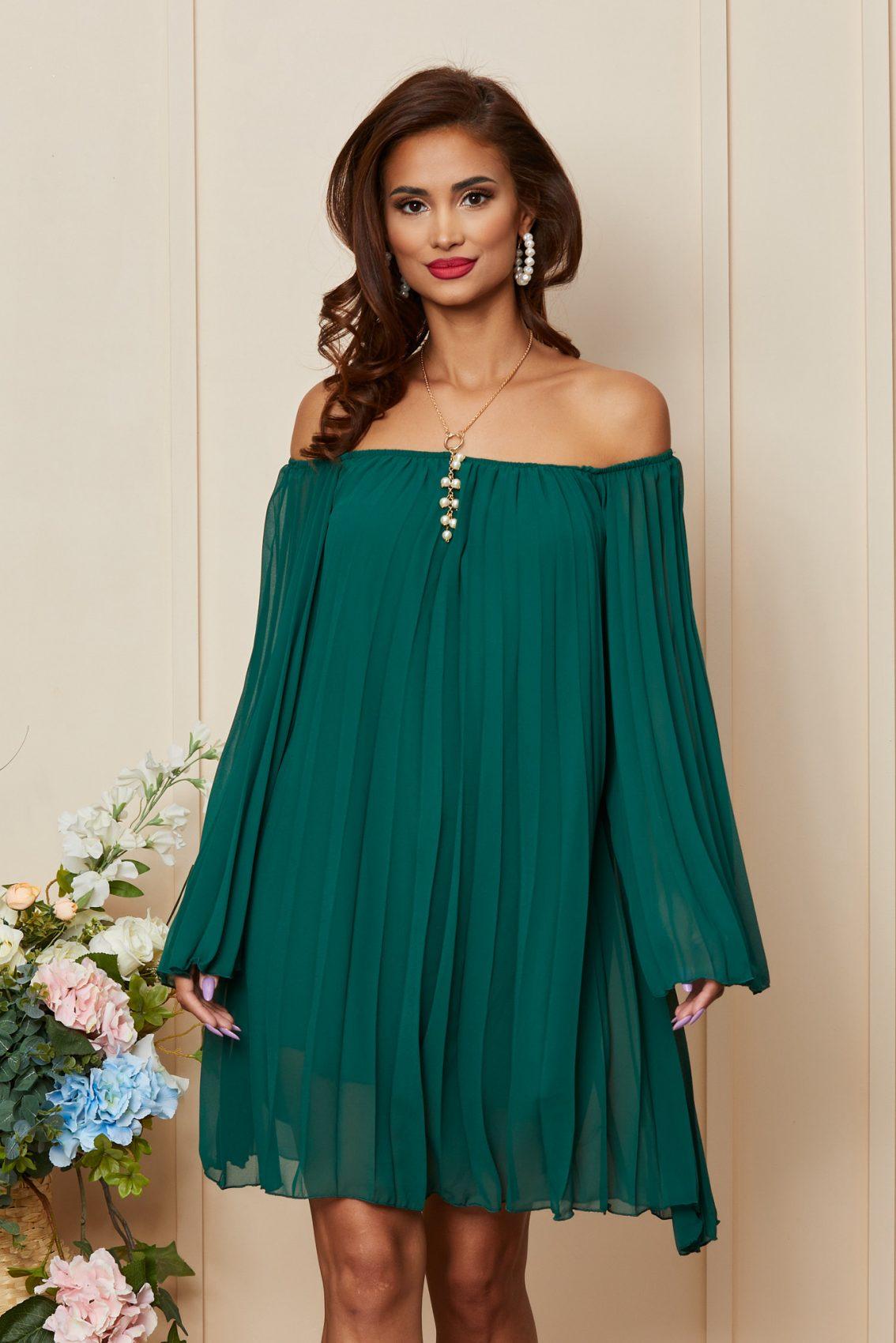 Πράσινο Μίνι Βραδινό Φόρεμα Από Μουσελίνα Harlow T3483 3