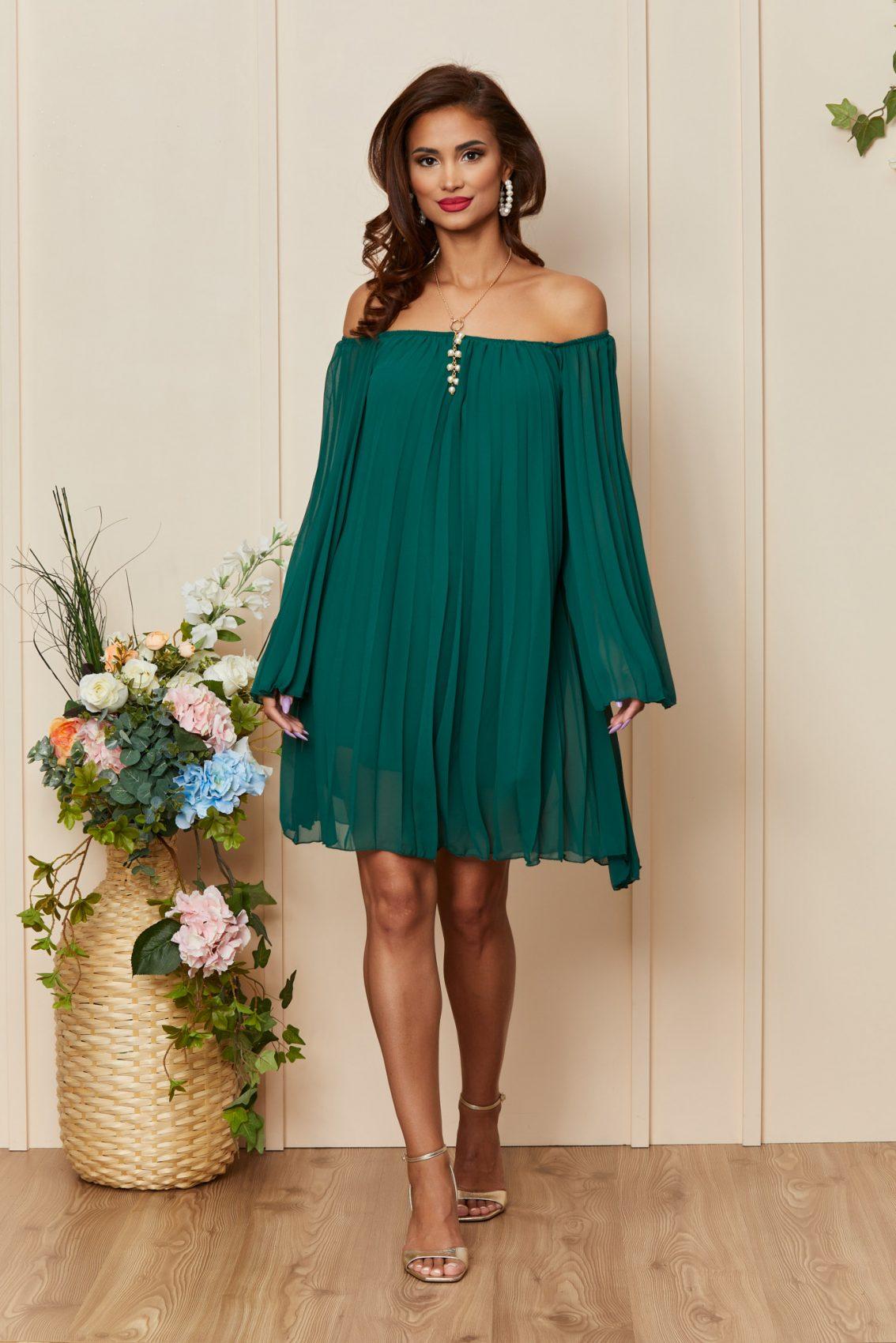 Πράσινο Μίνι Βραδινό Φόρεμα Από Μουσελίνα Harlow T3483 1