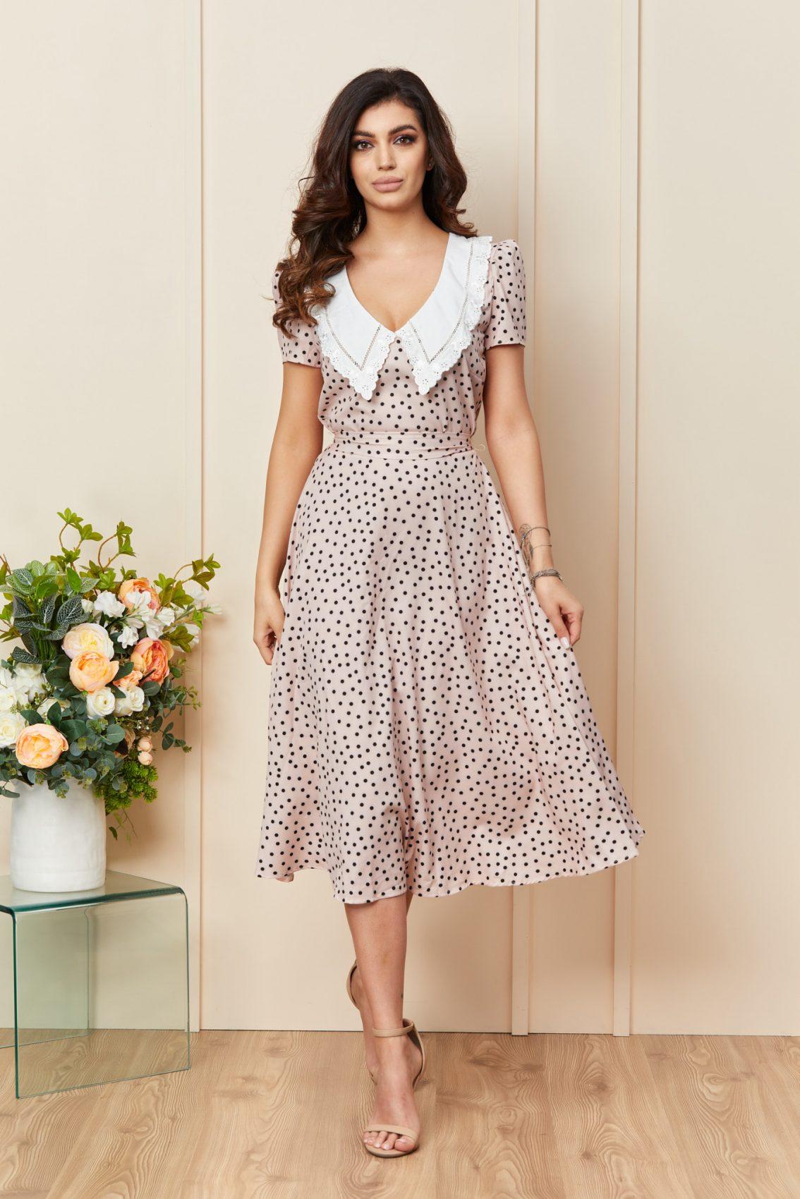 Ροζ Πουά Μίντι Κλος Φόρεμα Kendall T3339 1
