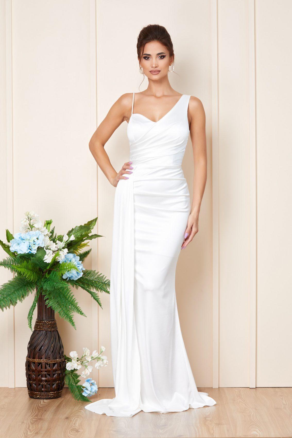 Λευκό Μάξι Αμπιγιέ Εφαρμοστό Φόρεμα Madeira T3198 1