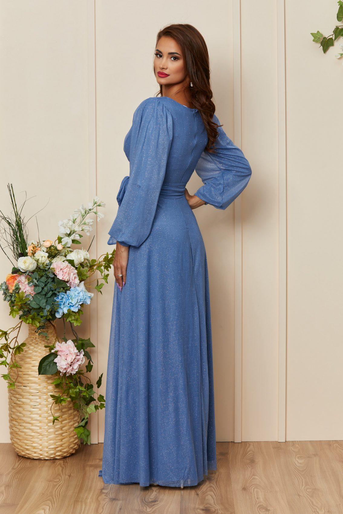 Μπλε Μάξι Βραδινό Κρουαζέ Φόρεμα Ophelia T3002 2