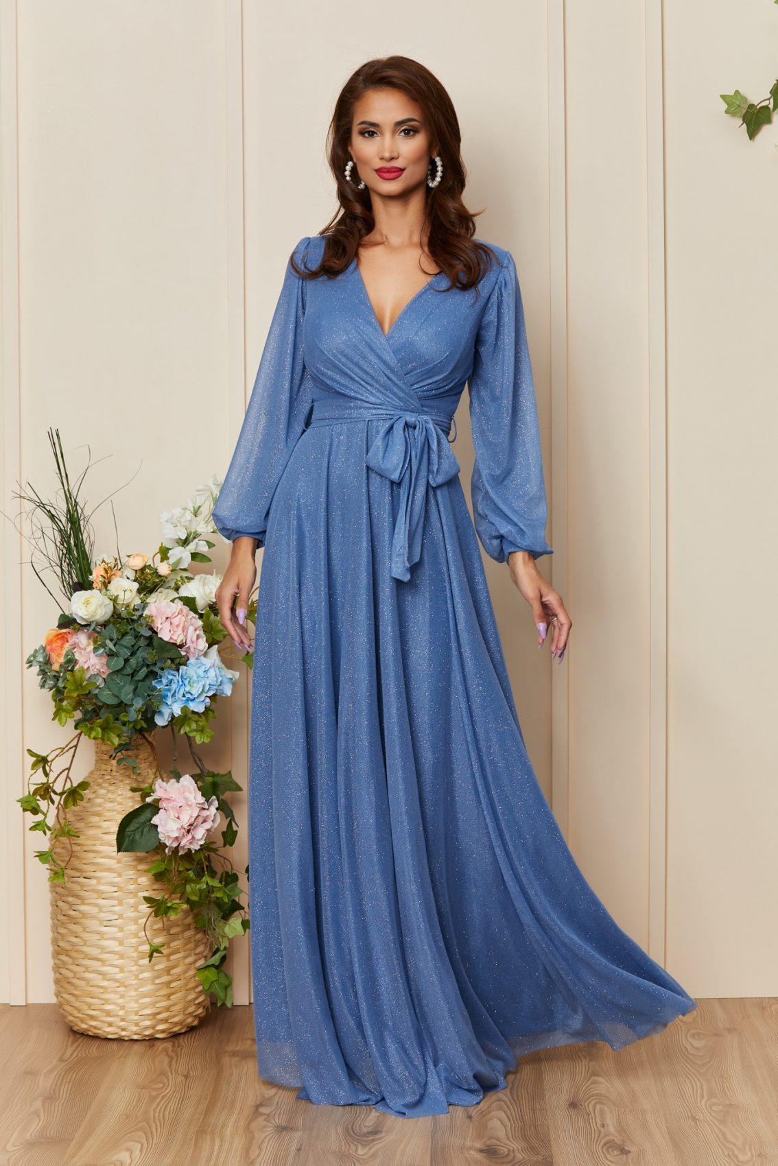 Μπλε Μάξι Βραδινό Κρουαζέ Φόρεμα Ophelia T3002 1