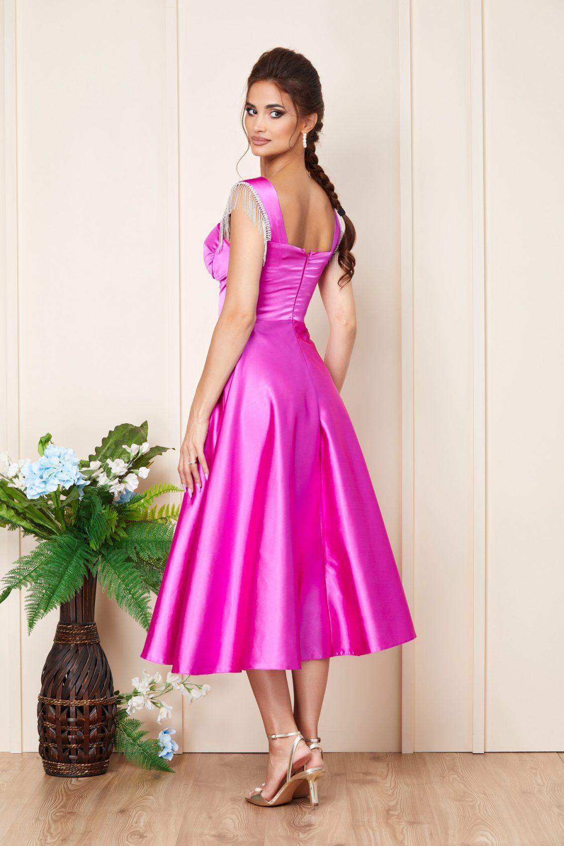 Φούξια Μίντι Σατέν Αμπιγιέ Φόρεμα Darla T3206 2
