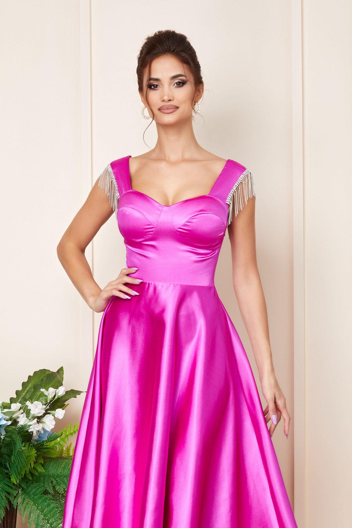 Φούξια Μίντι Σατέν Αμπιγιέ Φόρεμα Darla T3206 3