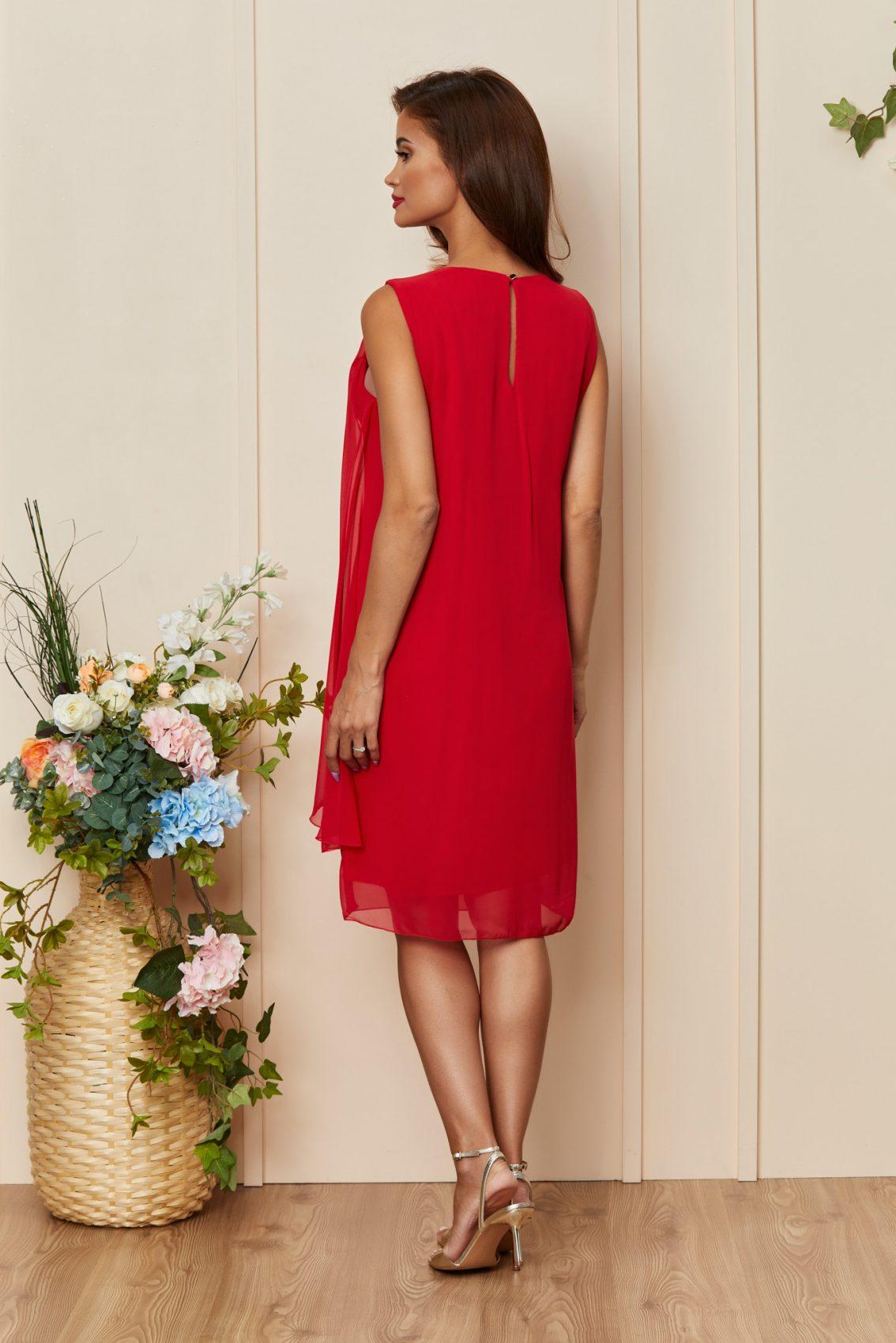 Κόκκινο Μίντι Βραδινό Αμάνικο Φόρεμα Ornella T3542 2