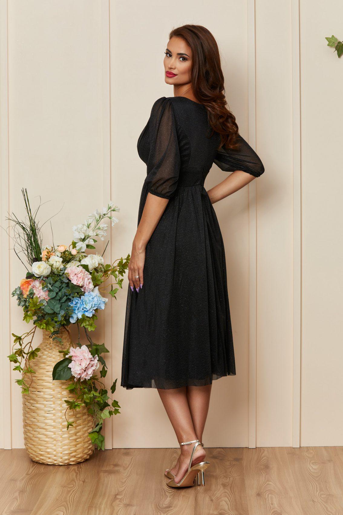 Μαύρο Μίντι Βραδινό Φόρεμα Με Γκλίτερ Nicolette T3359 2