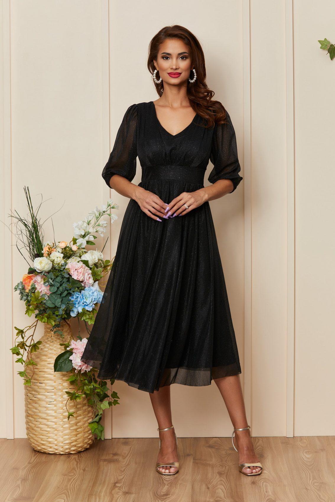 Μαύρο Μίντι Βραδινό Φόρεμα Με Γκλίτερ Nicolette T3359 1