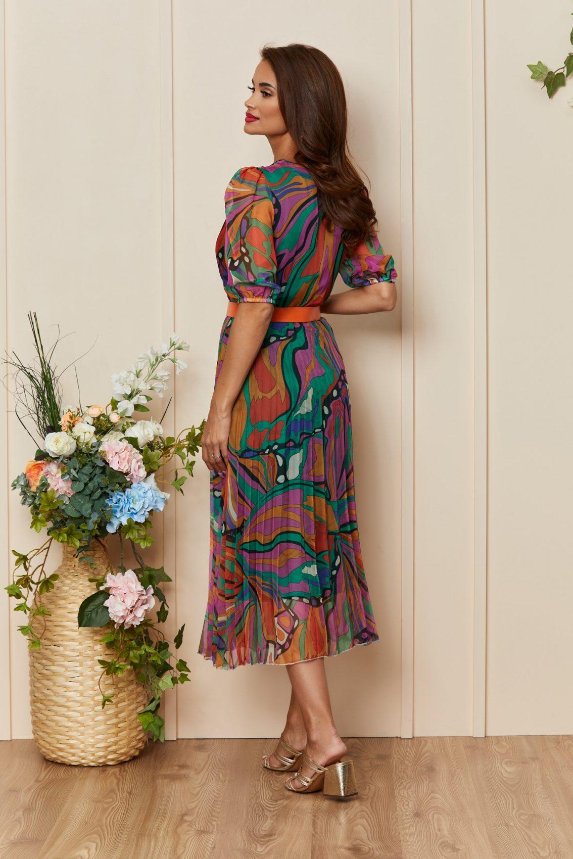 Πολύχρωμο Εμπριμέ Μίντι Κρουαζέ Φόρεμα Cryna T3521 2