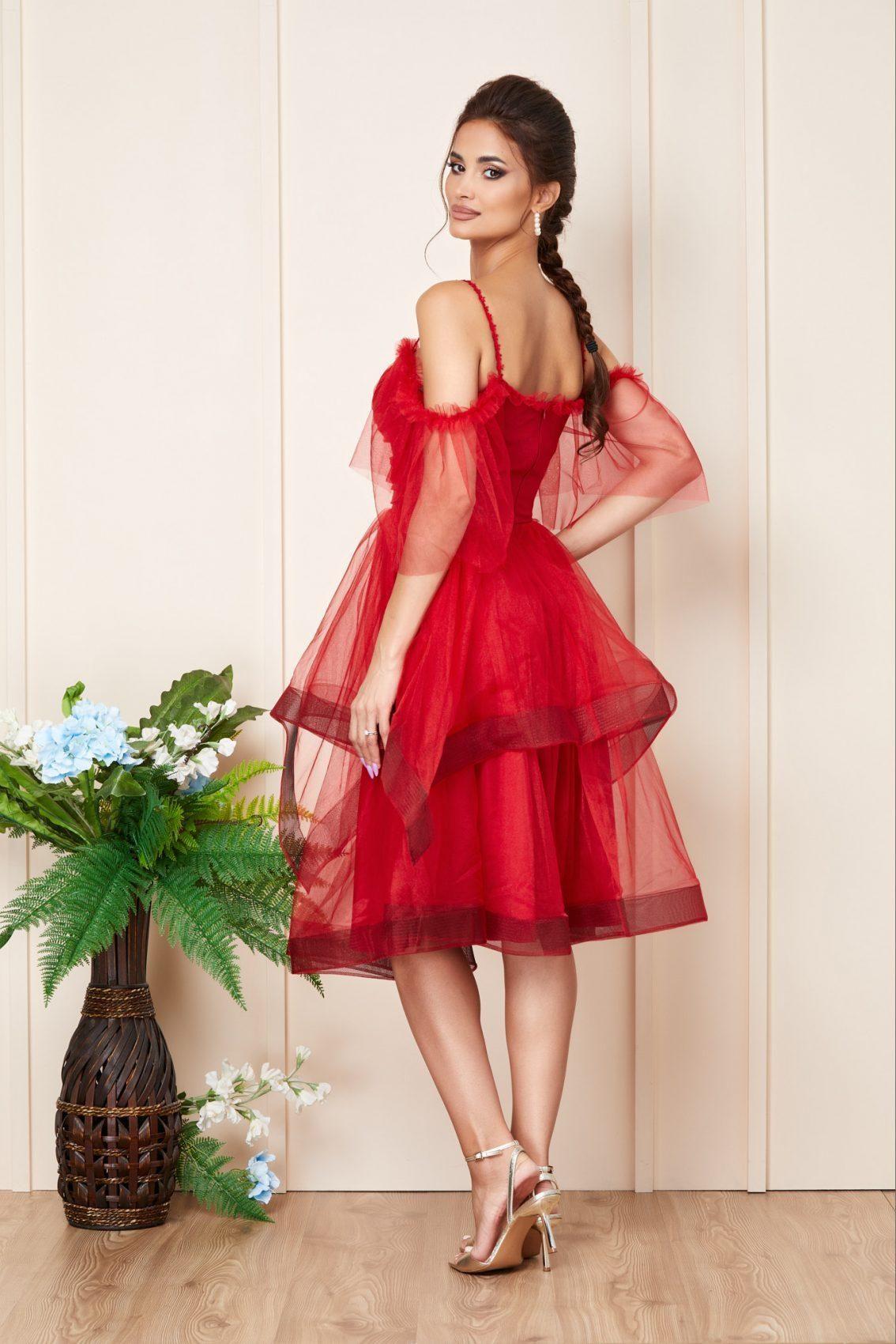 Κόκκινο Μίντι Αμπιγιέ Κλος Φόρεμα Rossana T3195 2