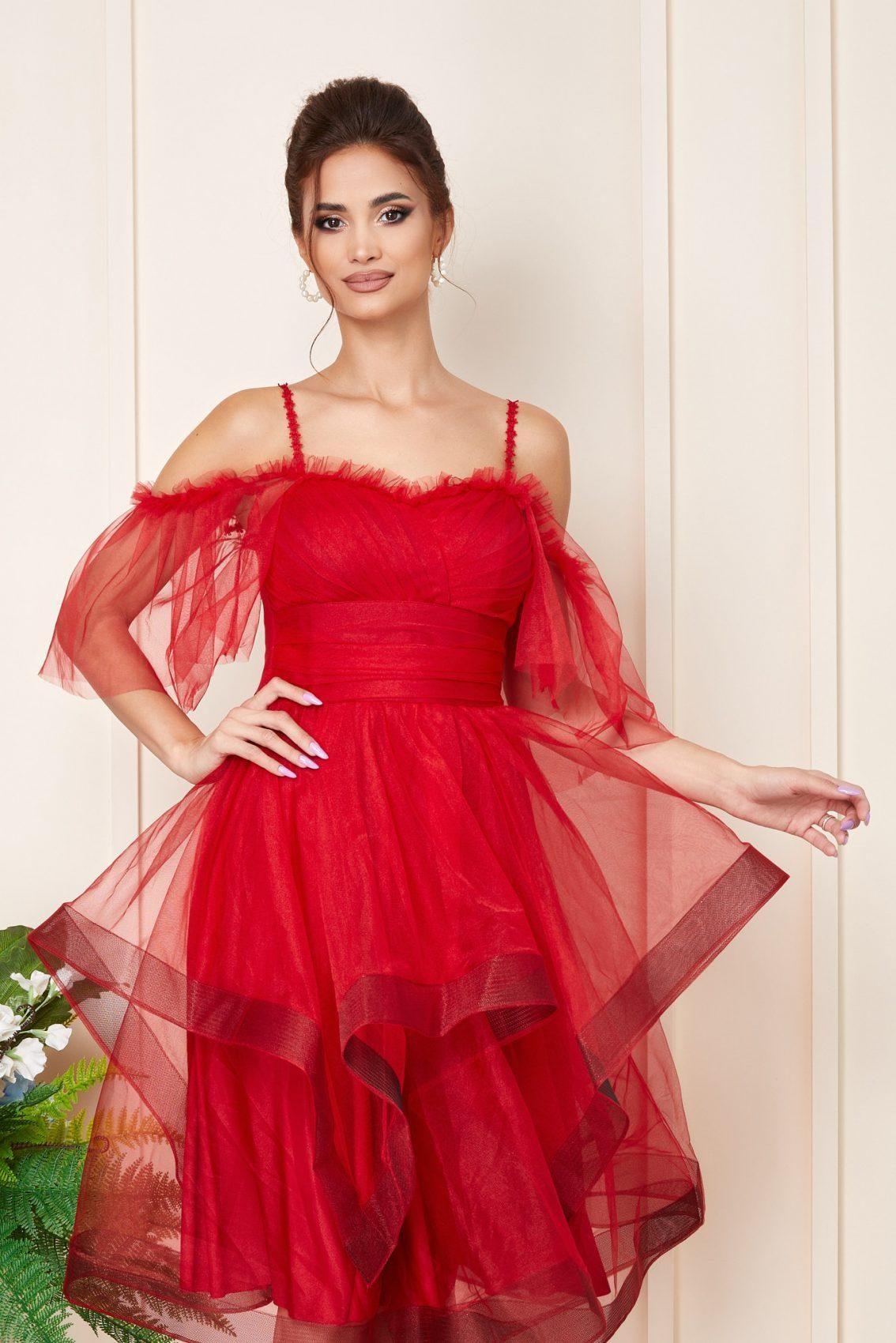 Κόκκινο Μίντι Αμπιγιέ Κλος Φόρεμα Rossana T3195 3