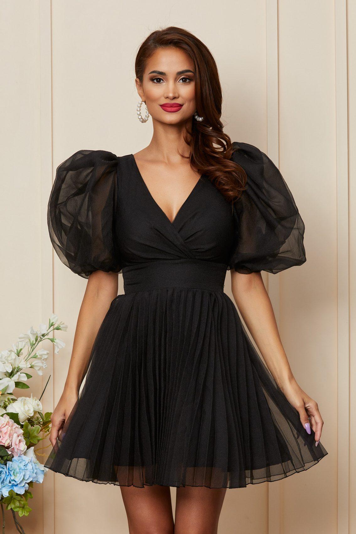 Μαύρο Μίνι Αμπιγιέ Φόρεμα Με Μανίκια Puff Fleur T3481 3