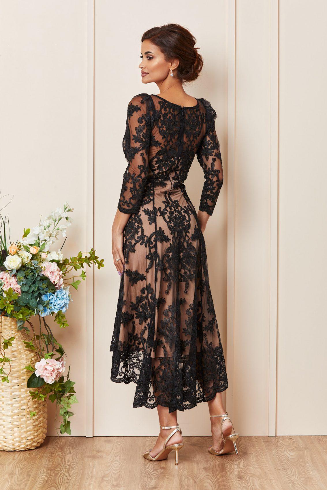 Μαύρο Μίντι Αμπιγιέ Φόρεμα Από Δαντέλα Pleasant T3627 2