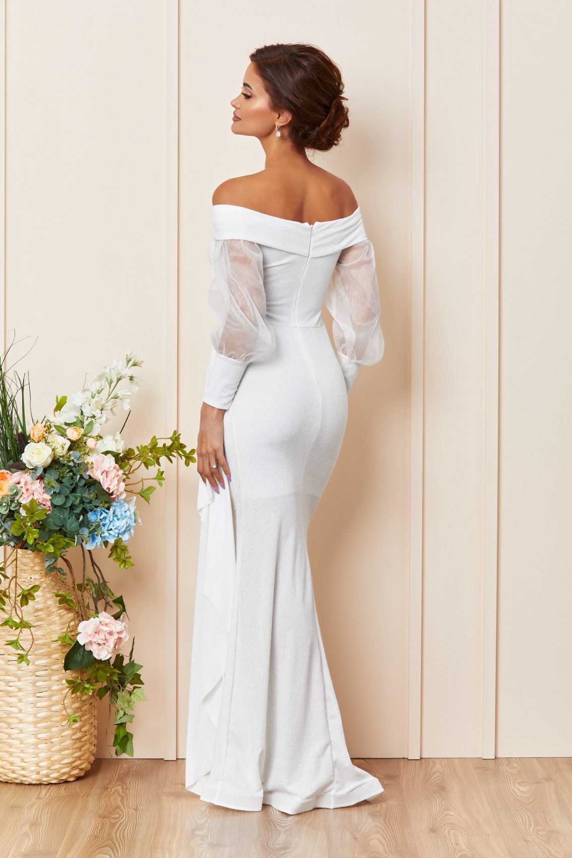 Λευκό Μάξι Γοργονέ Αμπιγιέ Φόρεμα Priceless T3651 2