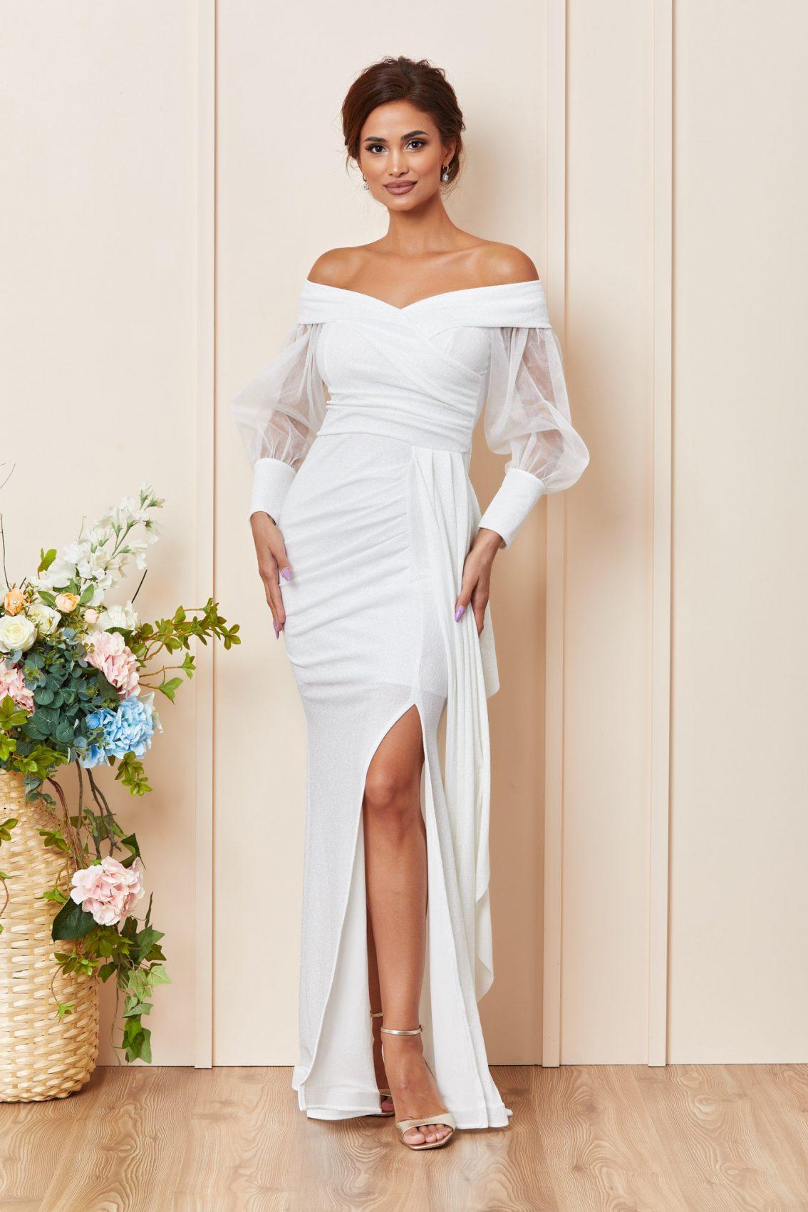 Λευκό Μάξι Γοργονέ Αμπιγιέ Φόρεμα Priceless T3651 1