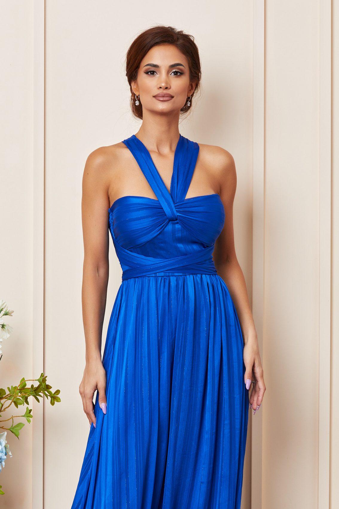 Μπλε Ρουά Μάξι Αμπιγιέ Φόρεμα Glamy T3334 3