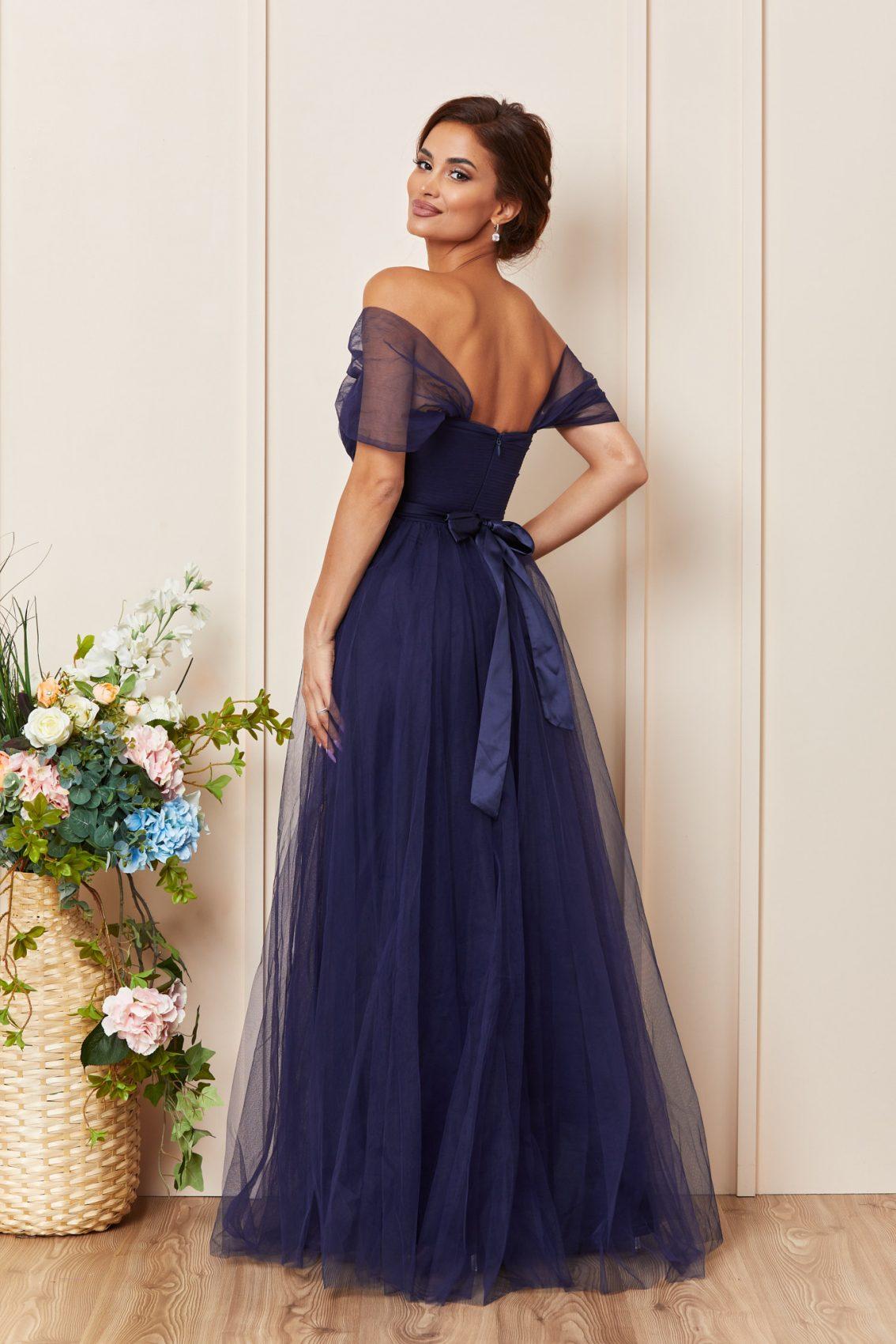 Μπλε Μάξι Αμπιγιέ Φόρεμα Από Τούλι Crown T3623 2