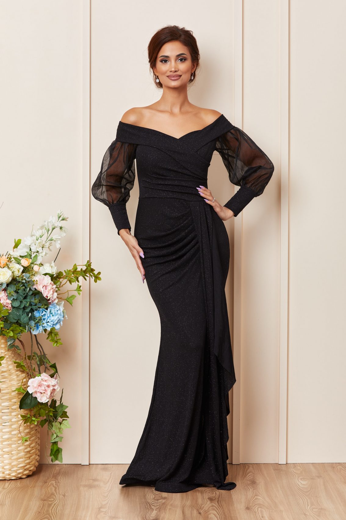 Μαύρο Μάξι Γοργονέ Αμπιγιέ Φόρεμα Priceless T3645 1
