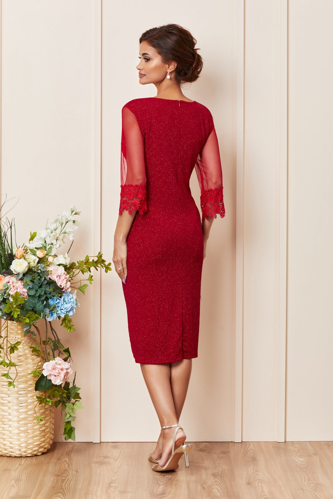Κόκκινο Μίντι Βραδινό Φόρεμα Plus Size Verra T3658 2
