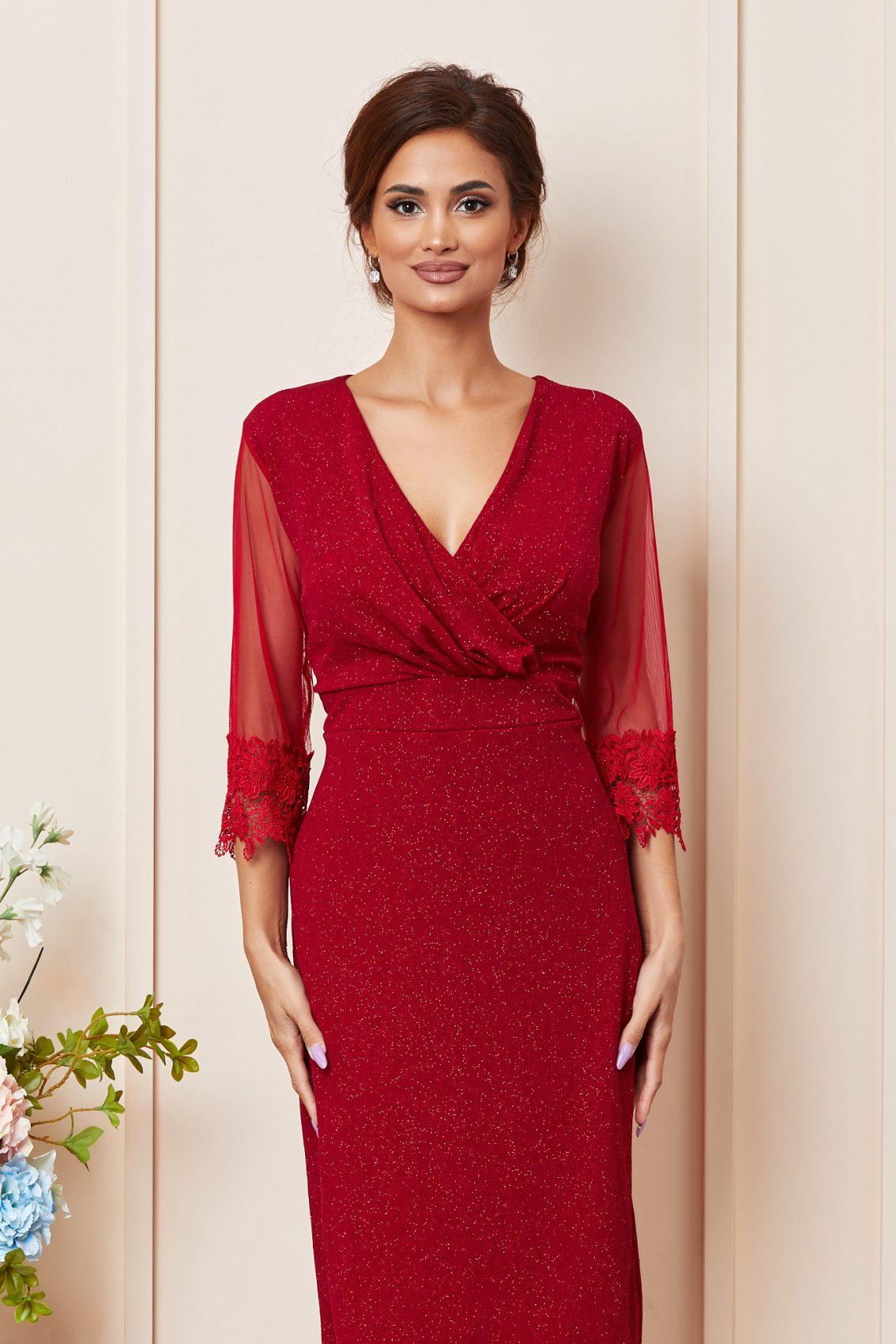 Κόκκινο Μίντι Βραδινό Φόρεμα Plus Size Verra T3658 3