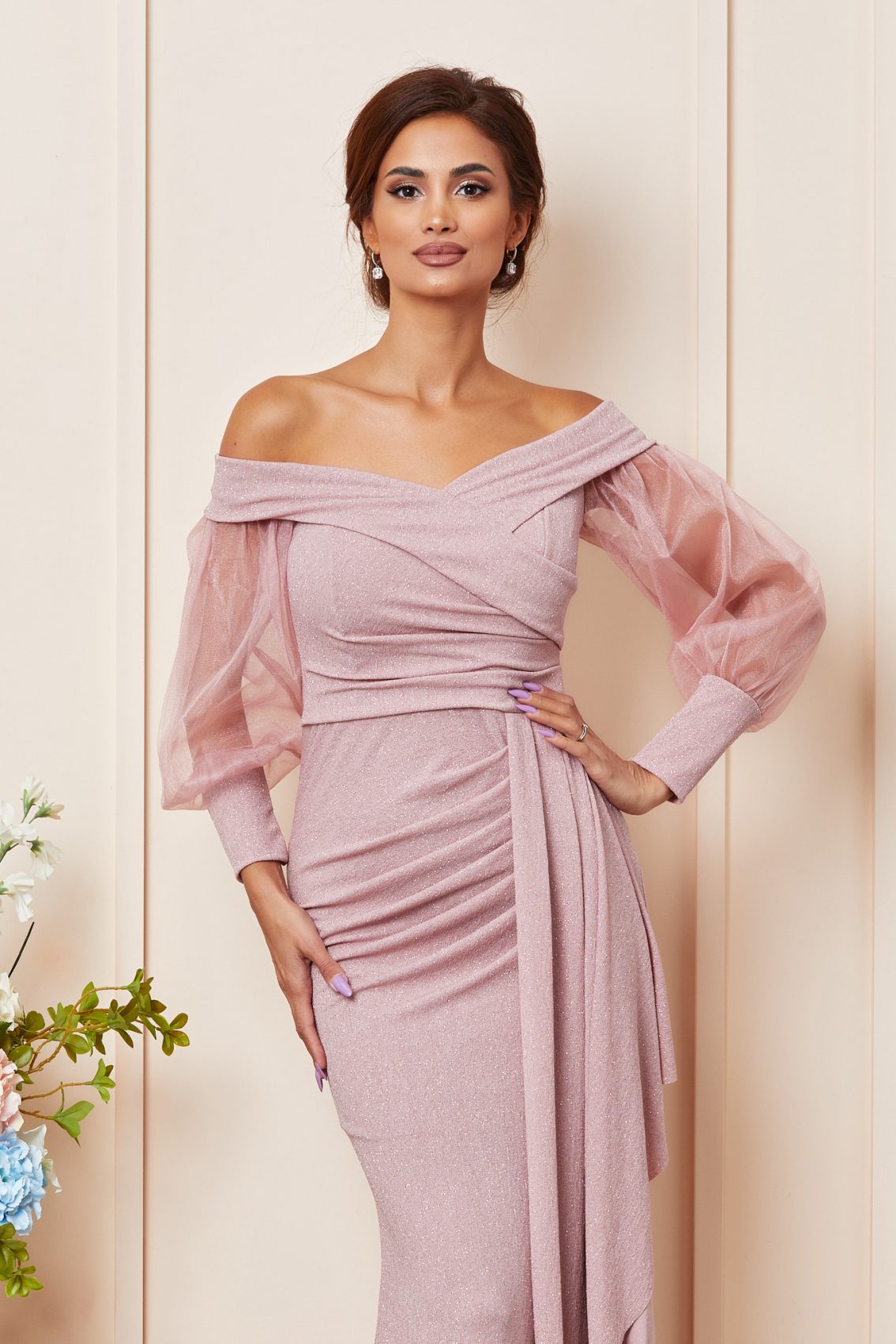 Ροζ Μάξι Γοργονέ Αμπιγιέ Φόρεμα Priceless T3663 3