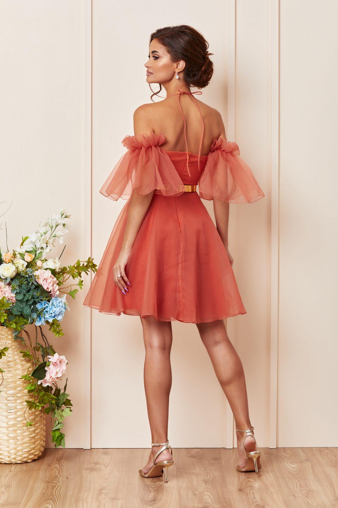Πορτοκαλί Μίνι Στράπλες Αμπιγιέ Φόρεμα Wynona T3609 2